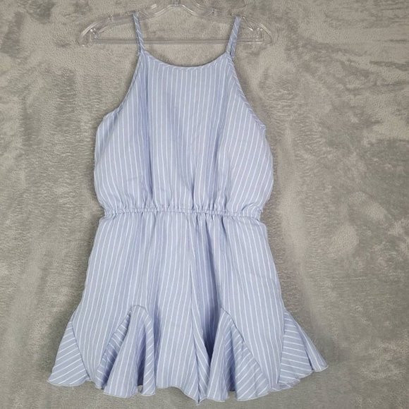 Truly Me Sara S Girls Romper Blue White Pinstripe Spaghetti Strap Ruffles 16 New - Picture 1 of 9